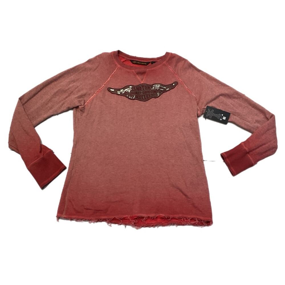 Vintage Harley Distressed Davidson Raw Hem Sweatshirt